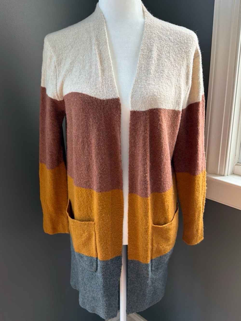 Madewell Colorblock Women's Cardigan Sweater - Cream, Rust, Mustard, Gray